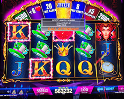 Jackpot promotion display labeled “EP” — date 2/8 — name “Queenie” — showing a jackpot amount of $5,631.